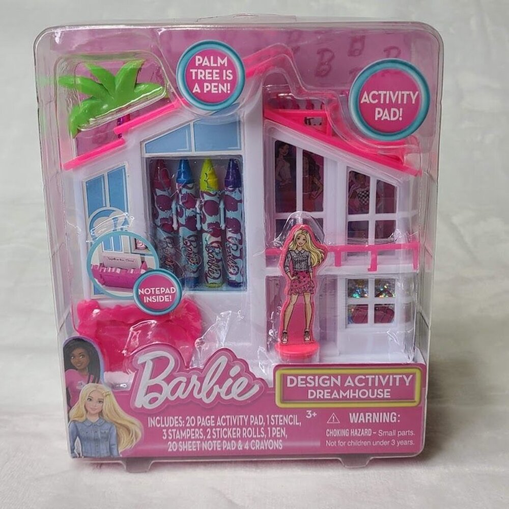 Barbie Design Activity Dreamhouse With Pad Stencil Stampers Pen Crayons New - Picture 2 of 7